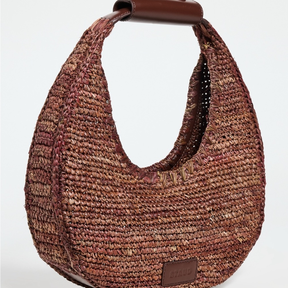 STAUD Brown Raffia Moon Bag - NWT